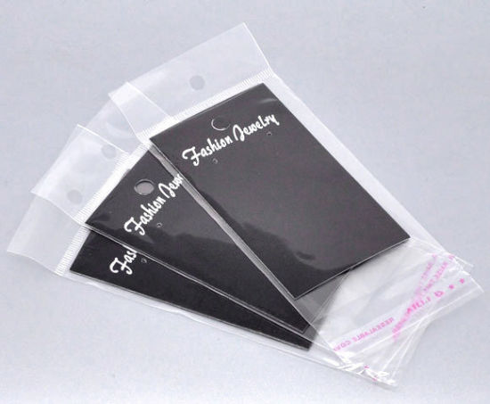 紙+プラスチック ディスプレイ用イヤリング・ピアス用台紙 ディスプレイカード 長方形 黒 9x5cm 15x6cm、 100 PCs の画像