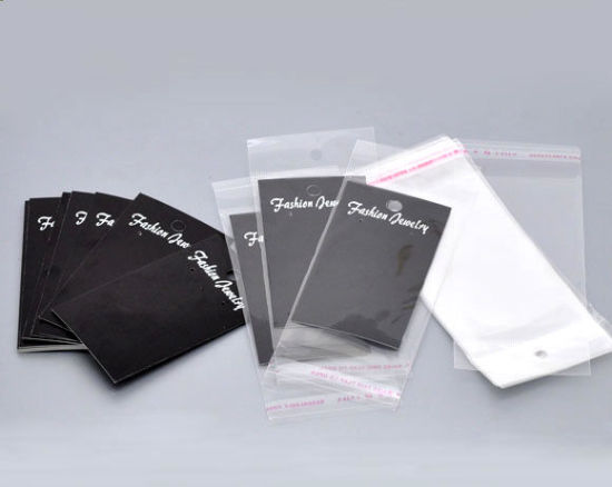 紙+プラスチック ディスプレイ用イヤリング・ピアス用台紙 ディスプレイカード 長方形 黒 9x5cm 15x6cm、 100 PCs の画像