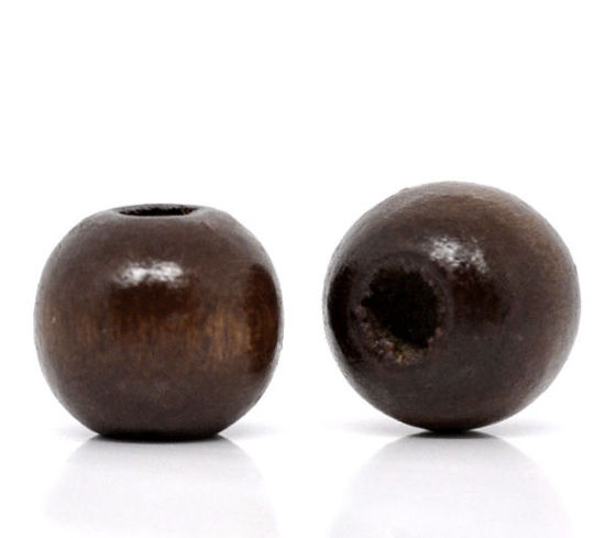 ウッド スペーサ ビーズ 円形 コーヒー色 約 10mm x 9mm、 穴：約 3mm、 200 個 の画像