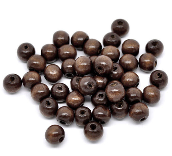 ウッド スペーサ ビーズ 円形 コーヒー色 約 10mm x 9mm、 穴：約 3mm、 200 個 の画像