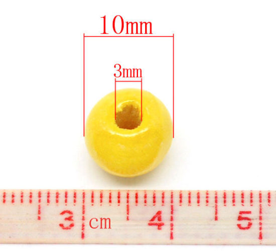 ウッド スペーサ ビーズ 円形 イエロー 約 10mm x 9mm、 穴：約 3mm、 200 個 の画像