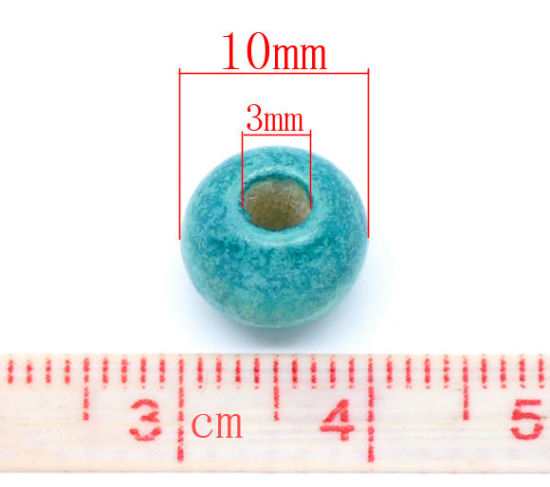 ウッド スペーサ ビーズ 円形 青 約 10mm x 9mm、 穴：約 3mm、 200 個 の画像