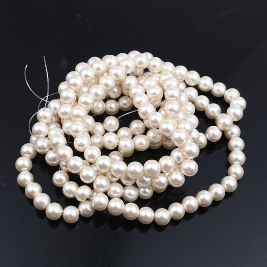 Image de Perles Imitation en Verre Rond Rose Nacré 10mm Dia, Taille de Trou: 1mm, 82cm long, 2 Enfilades (Env.90 Pcs/Enfilade)