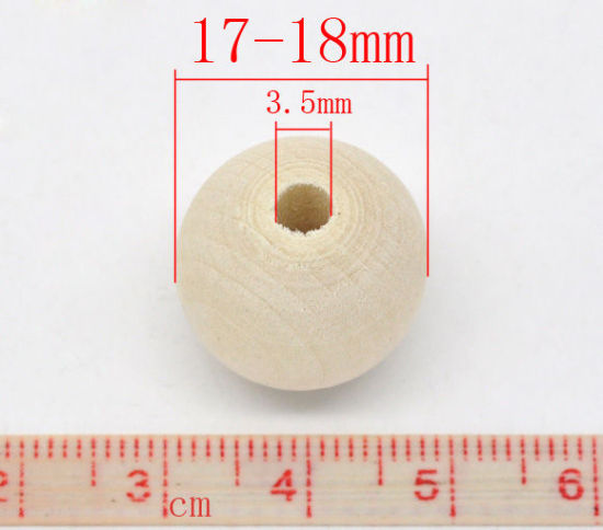 ウッド スペーサ ビーズ 円形 自然な色 約 17mm-18mm直径、 穴：約 3.5mm、 50 個 の画像