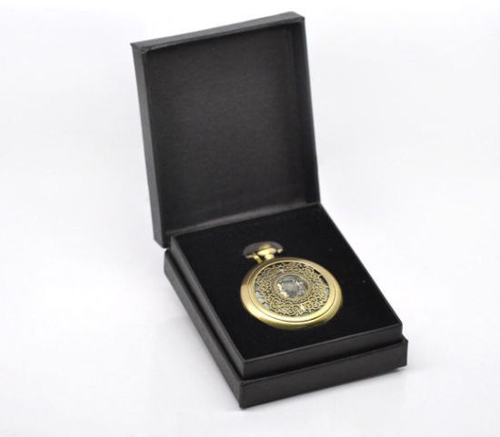 Image de Coffret pour Montre de Poche 45mm Dia en Papier Velvet Forme Rectangle Noir 9.5cm x 7.5cm, 2 PCs