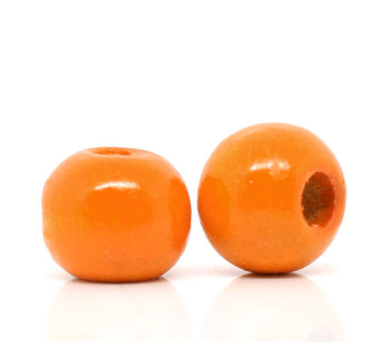 ウッド スペーサ ビーズ 円形 オレンジ 約 10mm x 9mm、 穴：約 3mm、 200 個 の画像