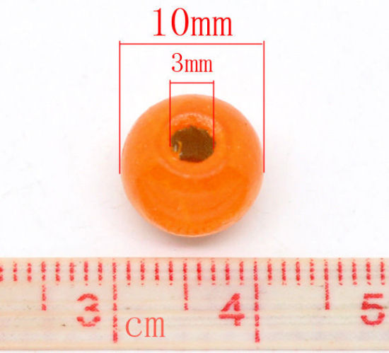 ウッド スペーサ ビーズ 円形 オレンジ 約 10mm x 9mm、 穴：約 3mm、 200 個 の画像