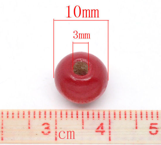 ウッド スペーサ ビーズ 円形 レッド 約 10mm x 9mm、 穴：約 3mm、 200 個 の画像