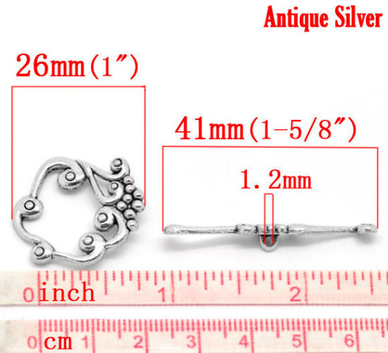 亜鉛合金 トグルクラスプ マンテル 葡萄 銀古美 41mm x 5mm 26mm x 24mm、 10 セット の画像