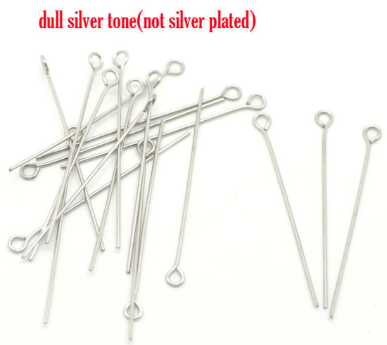 Image de Aiguille Clou Tige à Œil en 304 Acier Inoxydable Argent Mat 4cm long, 0.7mm Gros (21 gauge), 200 PCs