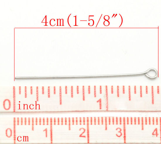 Image de Aiguille Clou Tige à Œil en 304 Acier Inoxydable Argent Mat 4cm long, 0.7mm Gros (21 gauge), 200 PCs