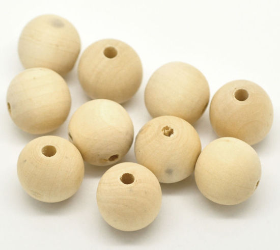 Image de Perles en Bois Forme Rond Couleur Naturelle 20-19mm Dia., Tailles de Trous: 5.5mm-3.8mm,50 Pcs