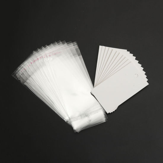 Picture of Paper & Plastic Jewelry Earrings Ear Studs Display Cards Rectangle White W/ Self-Seal Bags 9x5cm(3 4/8"x 2") 15x6cm(5 7/8"x2 3/8"), 100 Sets