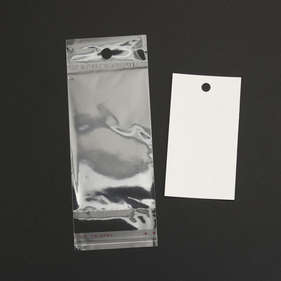 Picture of Paper & Plastic Jewelry Earrings Ear Studs Display Cards Rectangle White W/ Self-Seal Bags 9x5cm(3 4/8"x 2") 15x6cm(5 7/8"x2 3/8"), 100 Sets