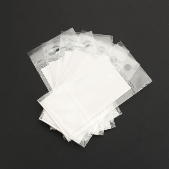 Picture of Paper & Plastic Jewelry Earrings Ear Studs Display Cards Rectangle White W/ Self-Seal Bags 9x5cm(3 4/8"x 2") 15x6cm(5 7/8"x2 3/8"), 100 Sets