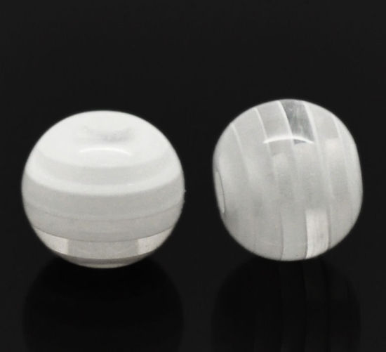 Image de Perle Bubblegum en Résine Rond Blanc Rayées 6mm Dia, Taille de Trou: 1.2mm, 500 Pcs