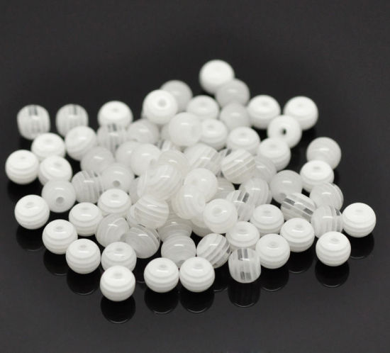 Image de Perle Bubblegum en Résine Rond Blanc Rayées 6mm Dia, Taille de Trou: 1.2mm, 500 Pcs