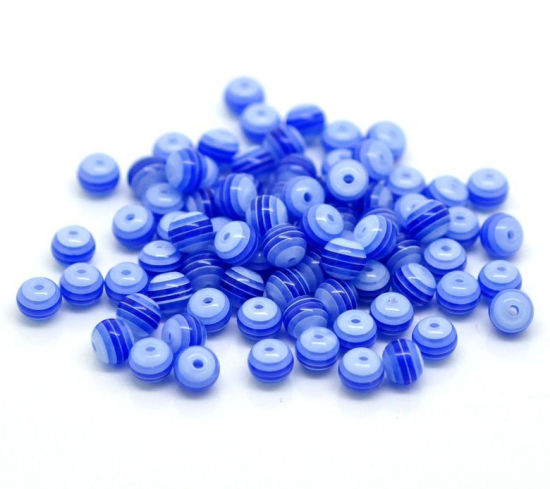 Image de Perle Bubblegum en Résine Rond Blanc Rayées 6mm Dia, Taille de Trou: 1.2mm, 500 Pcs