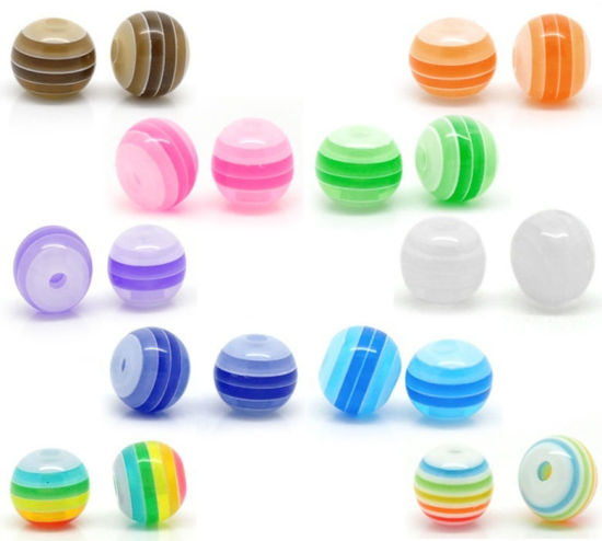 Image de Perle Bubblegum en Résine Rond Blanc Rayées 6mm Dia, Taille de Trou: 1.2mm, 500 Pcs