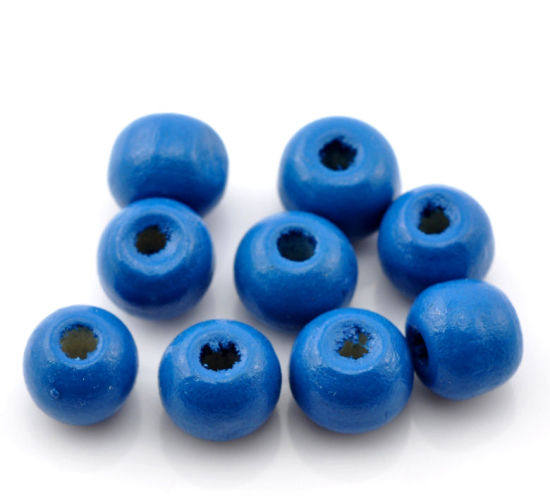 ウッド スペーサ ビーズ 円形 青 約 10mm x 9mm、 穴：約 3mm、 300 個 の画像