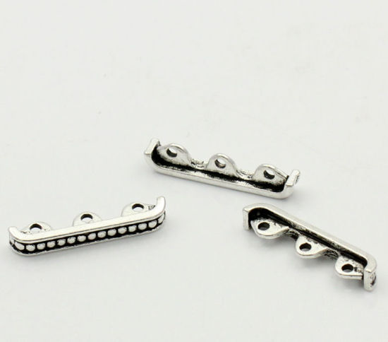 Bild von Zinklegierung Zwischenperlen Spacer Perlen Rechteck Antiksilber Punkt Farbe Plattiert ca. 24mm x 5mm, Loch:ca. 1mm, 50 Stück