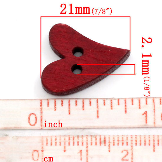 Image de Bouton de Couture en Bois Naturel 2 Trous Cœur Couleur au Hasard 21mm x 17mm, 100 PCs