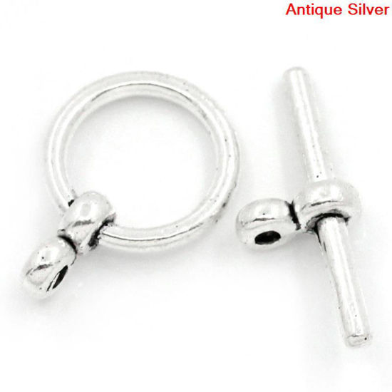 亜鉛合金 トグルクラスプ マンテル 円形 銀古美 17mm x 12mm 20mm x 8mm、 50 セット の画像