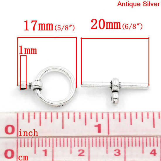 亜鉛合金 トグルクラスプ マンテル 円形 銀古美 17mm x 12mm 20mm x 8mm、 50 セット の画像