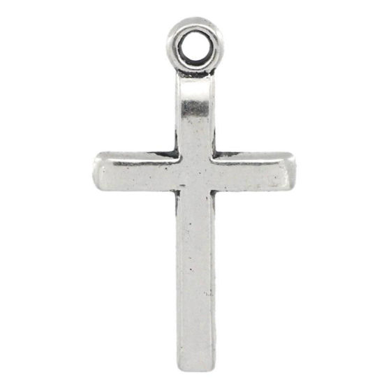 Bild von Zinklegierung Anhänger Kreuz Antik Silber 24.0mm x 14.0mm, 60 Stück 