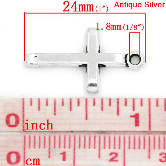 Bild von Zinklegierung Anhänger Kreuz Antik Silber 24.0mm x 14.0mm, 60 Stück 