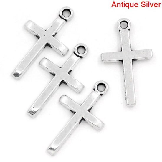 Bild von Zinklegierung Anhänger Kreuz Antik Silber 24.0mm x 14.0mm, 60 Stück 