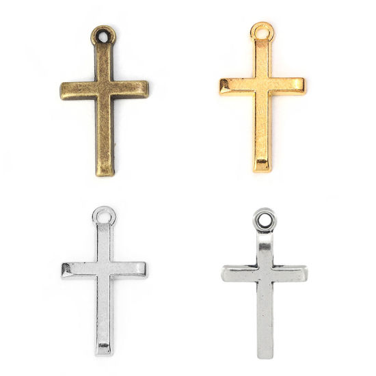 Bild von Zinklegierung Anhänger Kreuz Antik Silber 24.0mm x 14.0mm, 60 Stück 