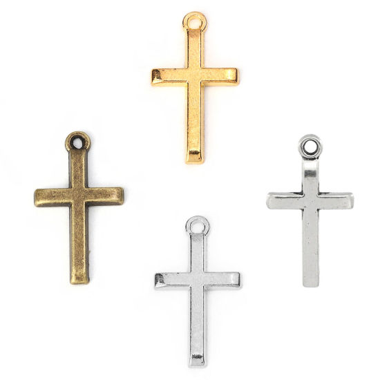Bild von Zinklegierung Anhänger Kreuz Antik Silber 24.0mm x 14.0mm, 60 Stück 
