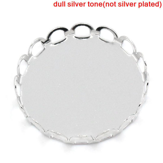 Image de Support pour Cabochon en Laiton Rond Argent Mat (Convenable à Cabochon 25mm Dia.) 27mm Dia, 20 PCs