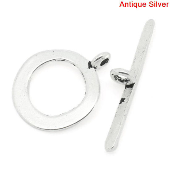 亜鉛合金 トグルクラスプ マンテル 円形 銀古美 21mm x 17mm 29mm x 3mm、 50 セット の画像