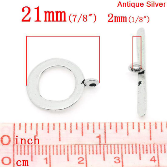 亜鉛合金 トグルクラスプ マンテル 円形 銀古美 21mm x 17mm 29mm x 3mm、 50 セット の画像