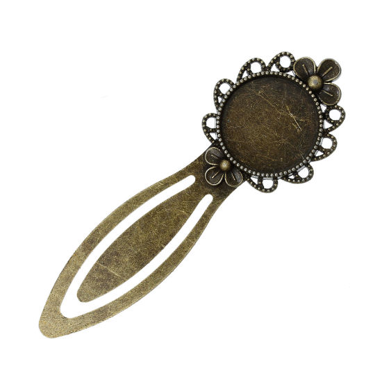 Image de Marque-pages en Alliage de Zinc(Sans plomb ni nickel) Forme Rond Bronze antique Fleurs, 8.3cm x 28.0mm,Taille à Incruster: 20mm Dia, 5 Pièces 