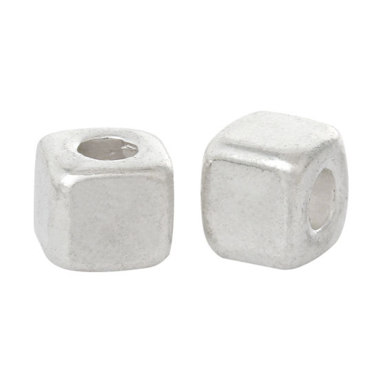 Bild von Zinklegierung Zwischenperlen Spacer Perlen Würfel Antiksilber ca. 3mm x 3mm, Loch:ca. 1mm, 1000 Stück