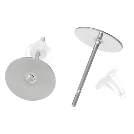 Image de Boucles d'Oreilles Puces en Acier Inoxydable avec Embouts Forme Rond Argent Mat 12mm x 8mm, Epaisseur de Fil: (21 gauge), 200 Pcs