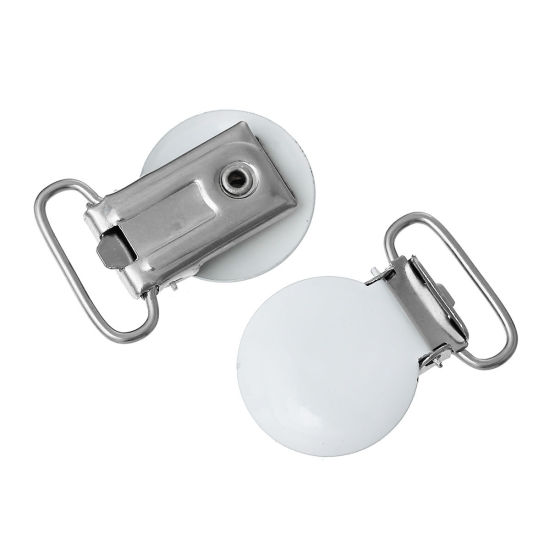 合金 ベビー おしゃぶりホルダー 円形 白 34mm x 23mm、 10 個 の画像