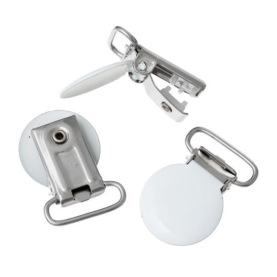 合金 ベビー おしゃぶりホルダー 円形 白 34mm x 23mm、 10 個 の画像