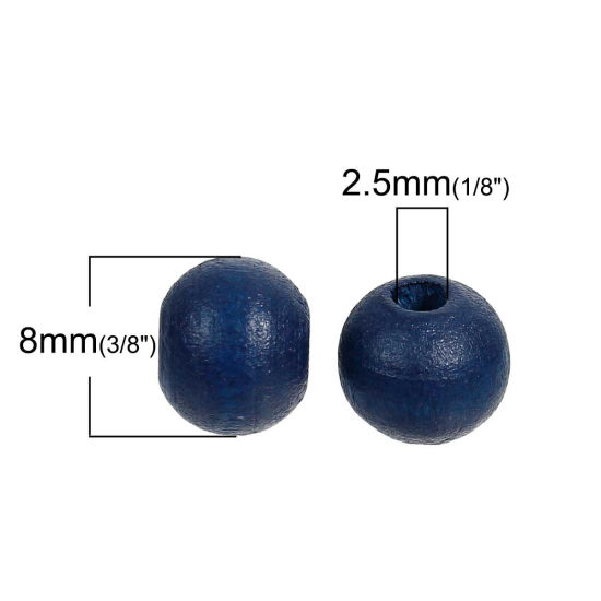 ウッド スペーサ ビーズ 円形 紺碧 約 8mm直径、 穴：約 2.5mm、 500 個 の画像