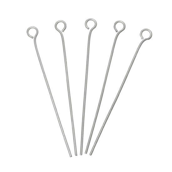 Image de Aiguille Clou Tige à Œil en 304 Acier Inoxydable Argent Mat 4cm long, 0.7mm Gros (21 gauge), 300 PCs