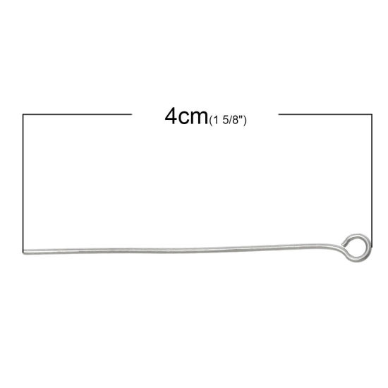 Image de Aiguille Clou Tige à Œil en 304 Acier Inoxydable Argent Mat 4cm long, 0.7mm Gros (21 gauge), 300 PCs