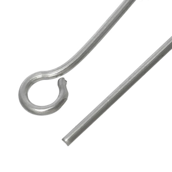 Image de Aiguille Clou Tige à Œil en 304 Acier Inoxydable Argent Mat 4cm long, 0.7mm Gros (21 gauge), 300 PCs