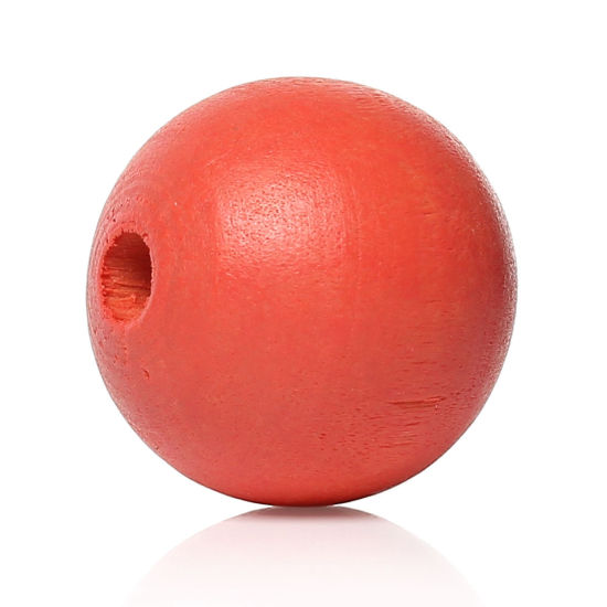 Image de Perles en Bois Naturel Forme Rond Rouge Pastèque 20mm Dia., Tailles de Trous: 3mm-3.5mm, 50 Pcs