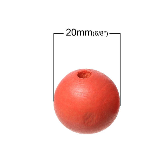 Image de Perles en Bois Naturel Forme Rond Rouge Pastèque 20mm Dia., Tailles de Trous: 3mm-3.5mm, 50 Pcs