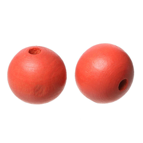 Image de Perles en Bois Naturel Forme Rond Rouge Pastèque 20mm Dia., Tailles de Trous: 3mm-3.5mm, 50 Pcs