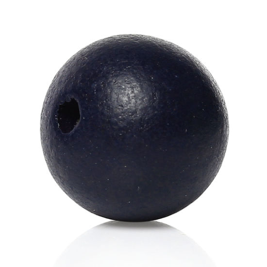 Image de Perles en Bois Naturel Forme Rond Bleu Marine Diamètre: 20mm, Tailles de Trous: 3mm-3.5mm, 50 Pcs