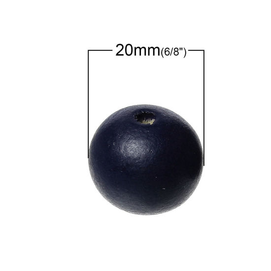 Image de Perles en Bois Naturel Forme Rond Bleu Marine Diamètre: 20mm, Tailles de Trous: 3mm-3.5mm, 50 Pcs